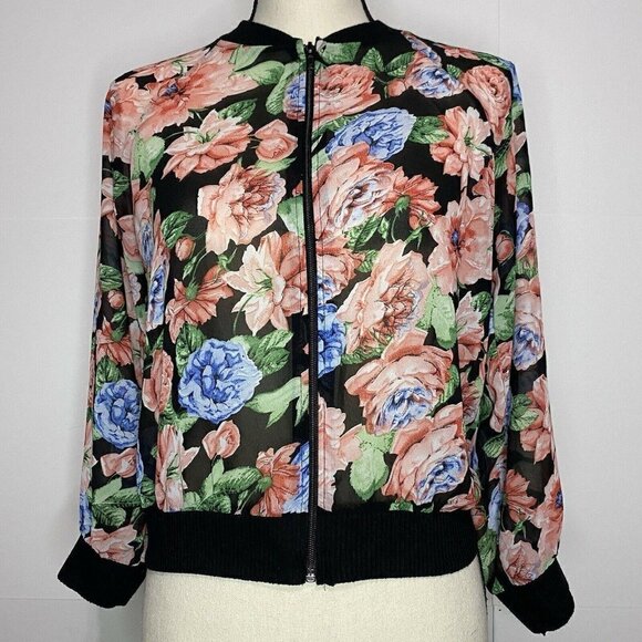 Full Zip Jacket Floral Semi-Sheer Size 11 Made in Italy - Picture 1 of 7